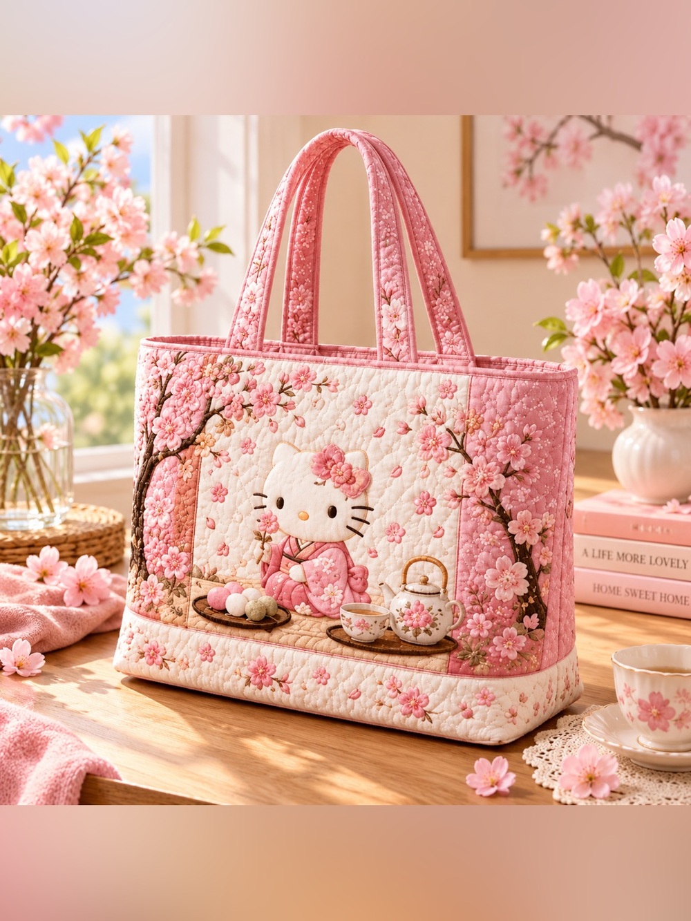 Hello Kitty Pink Floral Quilted Tote